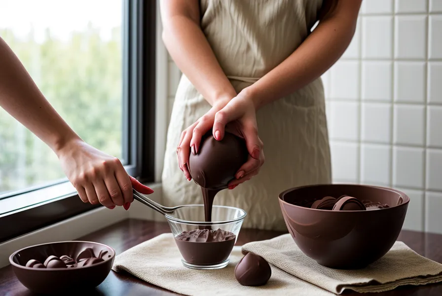 Trozo de chocolate templado partiéndose con un corte limpio, señal de que se conservó bien