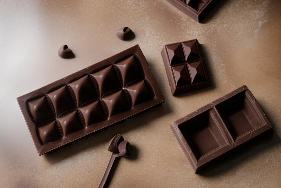 Moldes de silicona y policarbonato sobre una mesa de madera con chocolate casero.