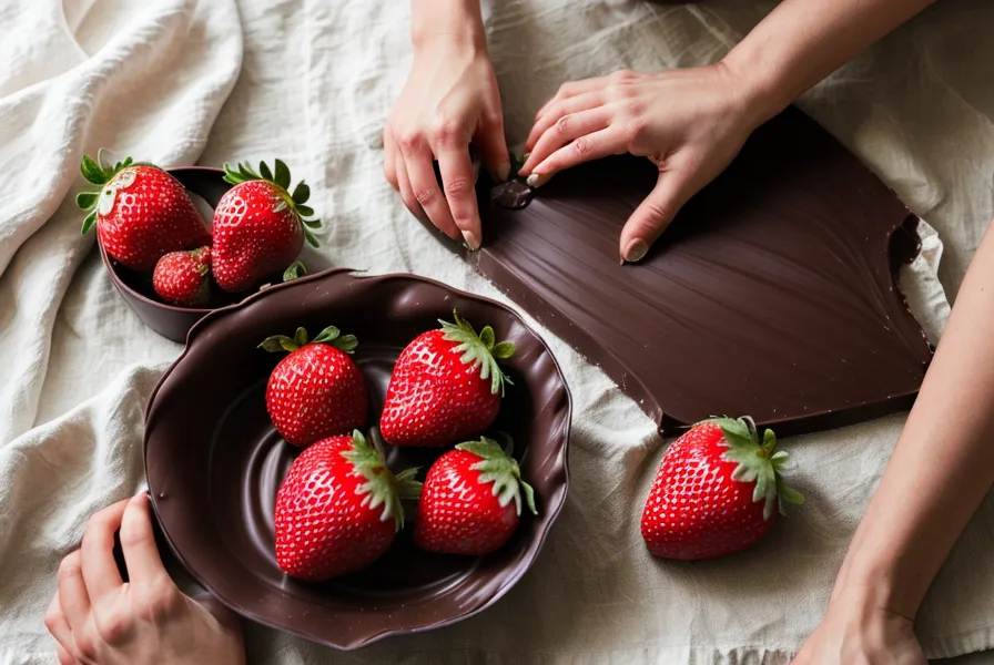 Arreglos de fresas con chocolate listos para vender en una fiesta local en Salta, Argentina