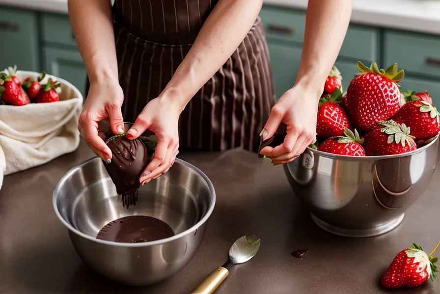 Fresas terminadas con chocolate y polvo metalizado dorado, con el brillo parejo.