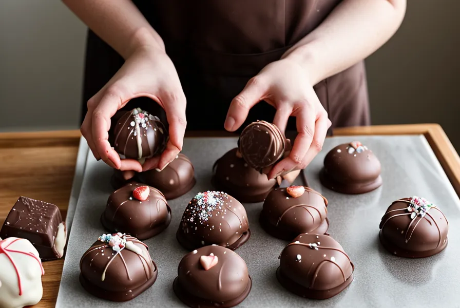 Bombones de chocolate templado rellenos de dulce de leche, receta casera de repostería aficionada en Salta