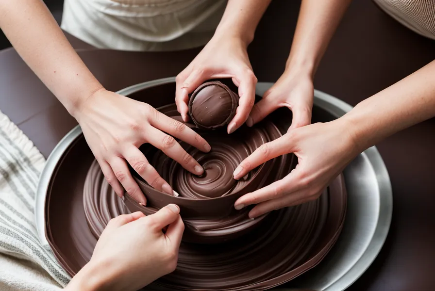 Manga rellenando moldes de bombones de chocolate con dulce de leche repostero, receta casera de Salta.