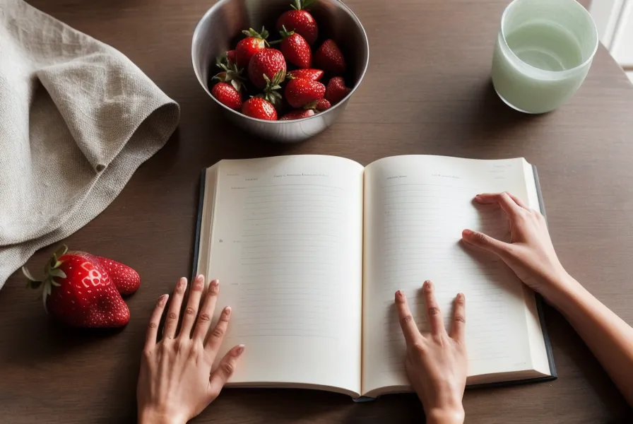 Fresas frescas recién lavadas listas para bañar en chocolate en una mesa de postres casera