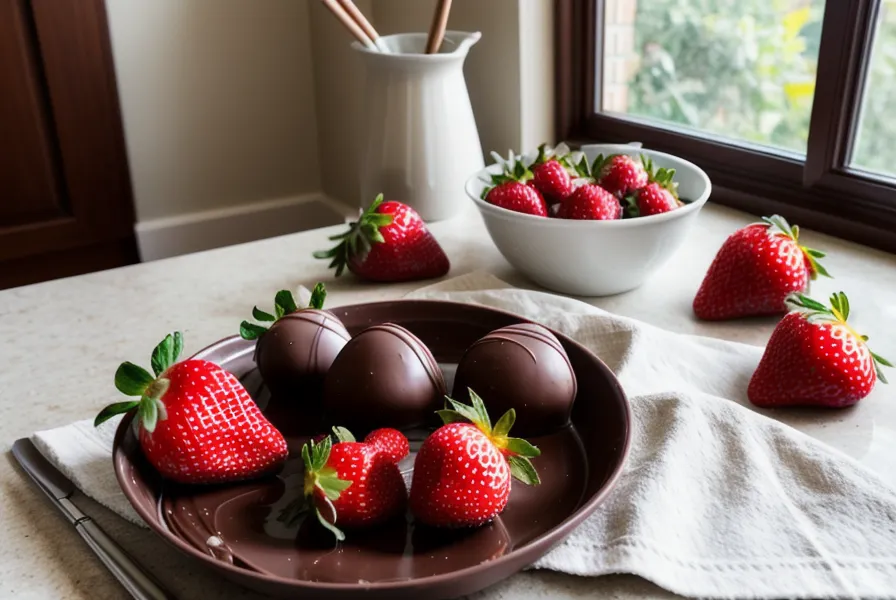Termómetro de cocina usado para controlar el punto del chocolate antes de bañar las fresas