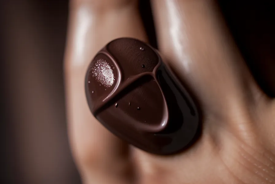 Probando la temperatura del chocolate con el labio, técnica tradicional de bombonería casera.